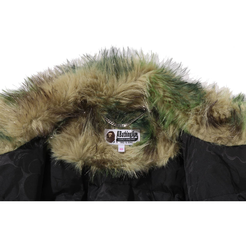ABC CAMO ONE POINT METALLIC LONG FUR JACQUARD DOWN JACKET LADIES