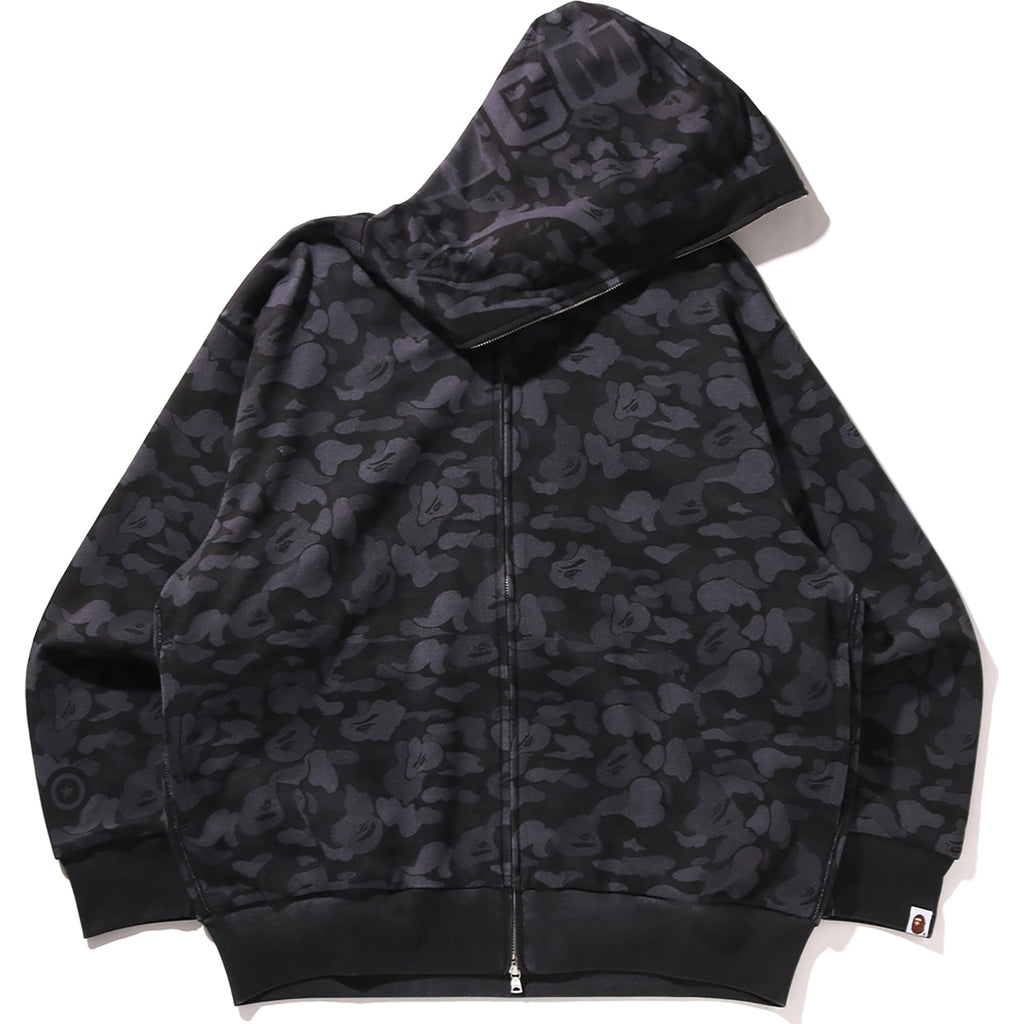 CAMO FAKE PRINT RELAXED FIT SHARK FULL ZIP HOODIE MENS