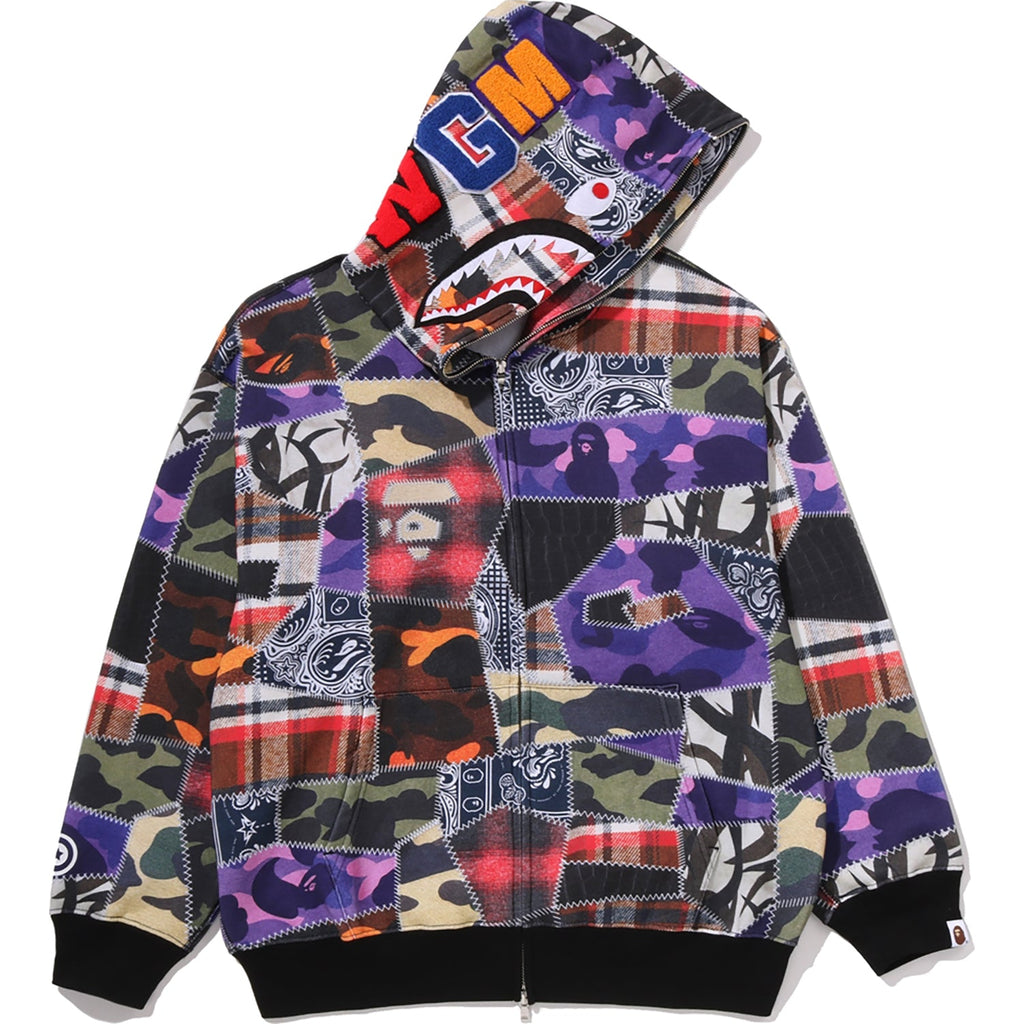 CRAZY PATCH SHARK FULL ZIP HOODIE MENS