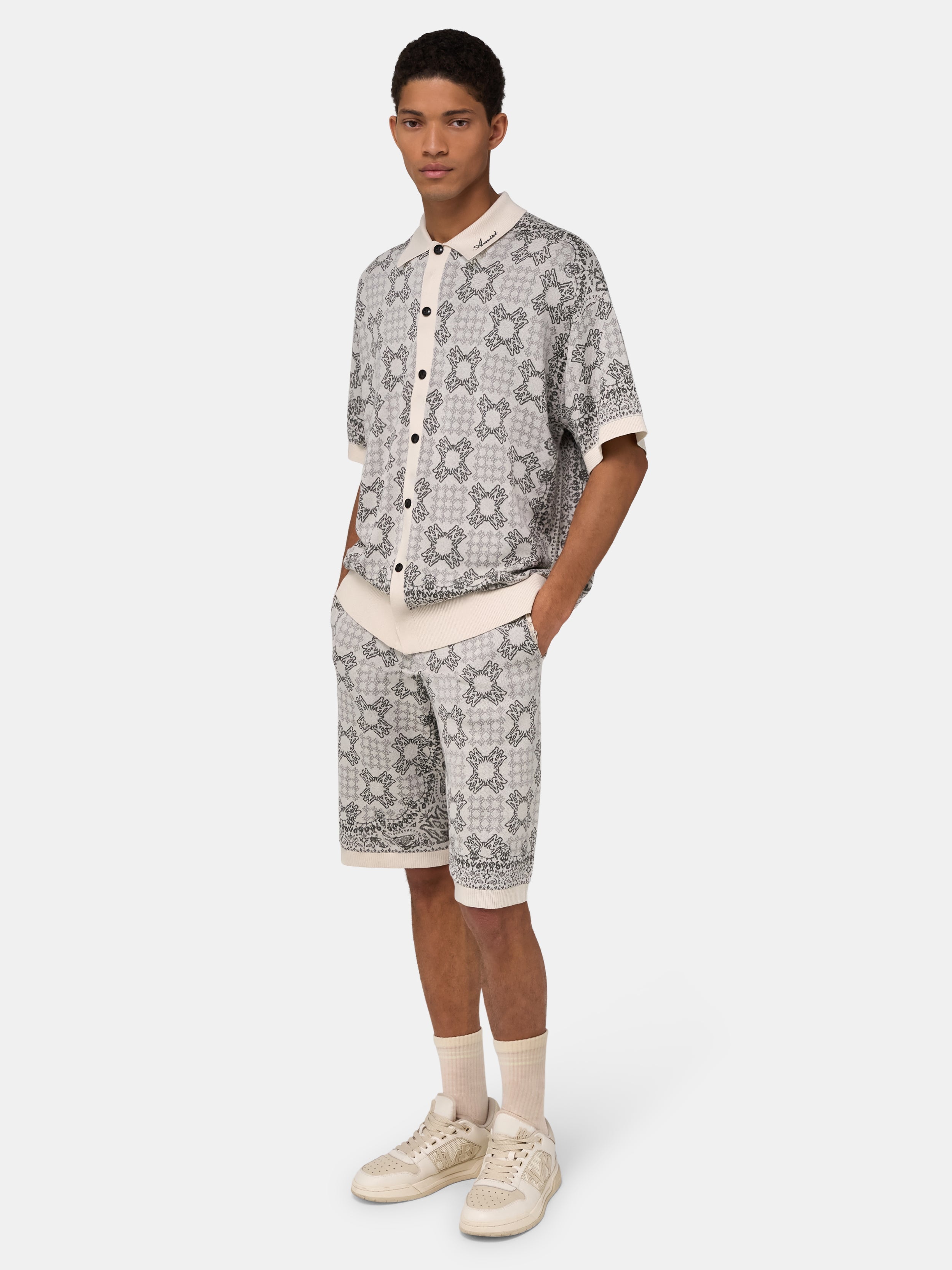 MA QUAD CHECK MESH KNIT SHIRT - Alabaster