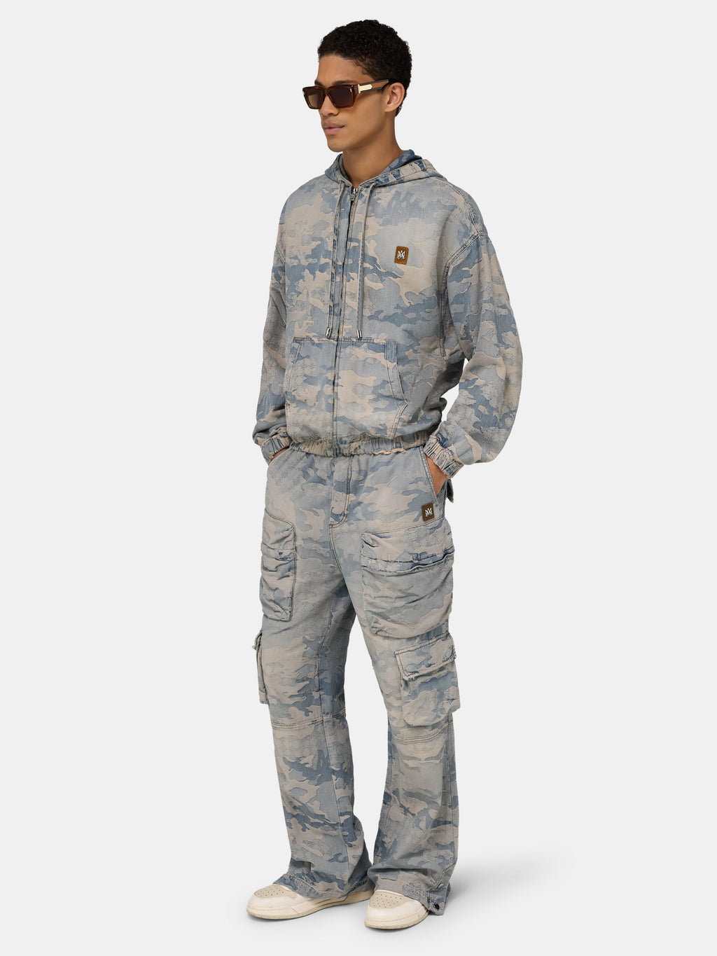 CAMO JACQUARD DENIM ZIP HOODIE - Camo Indigo