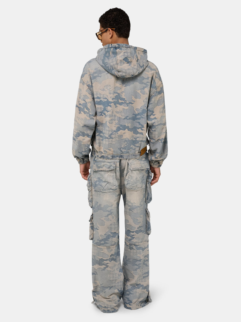 CAMO JACQUARD DENIM ZIP HOODIE - Camo Indigo