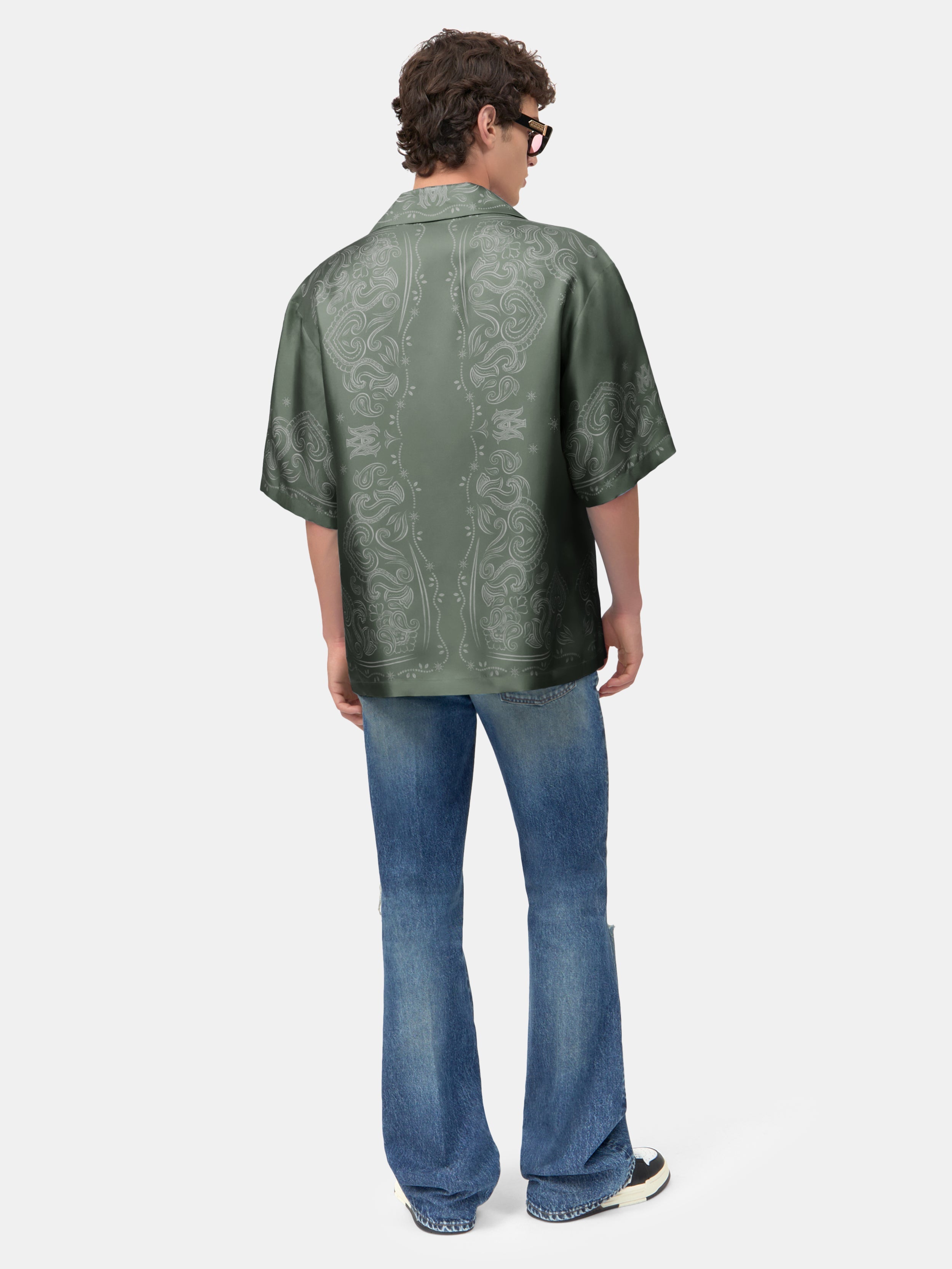 BANDANA PAINT OVERSIZED BOWLING SHIRT - Dark Sage