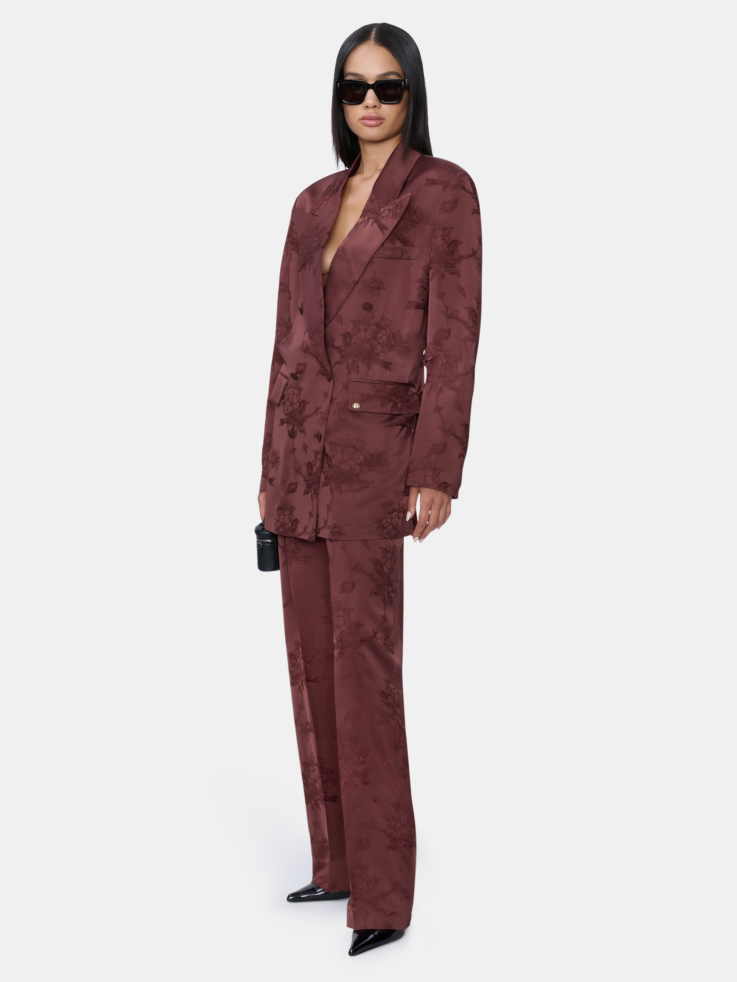 WOMEN - WOMEN'S FLORAL DOUBLE-BREASTED BLAZER - Tobacco