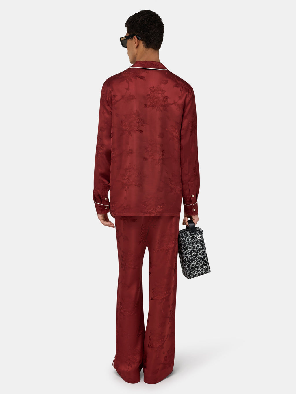 FLORAL JACQUARD PAJAMA SHIRT - Terracotta