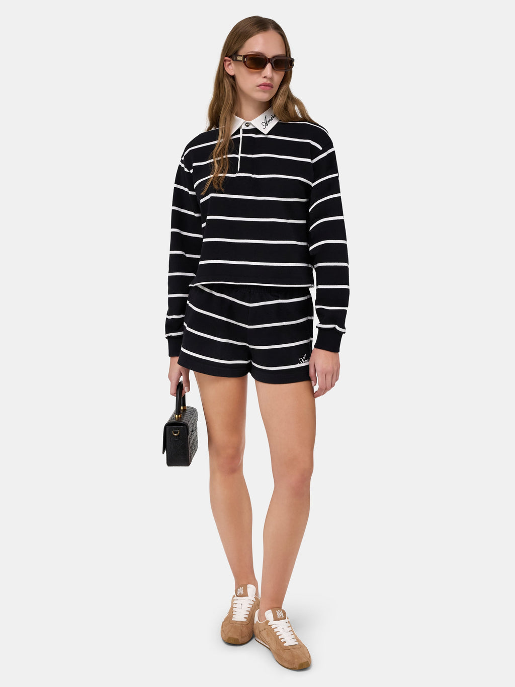 WOMEN - WOMEN'S STRIPED LONG SLEEVE POLO - Black