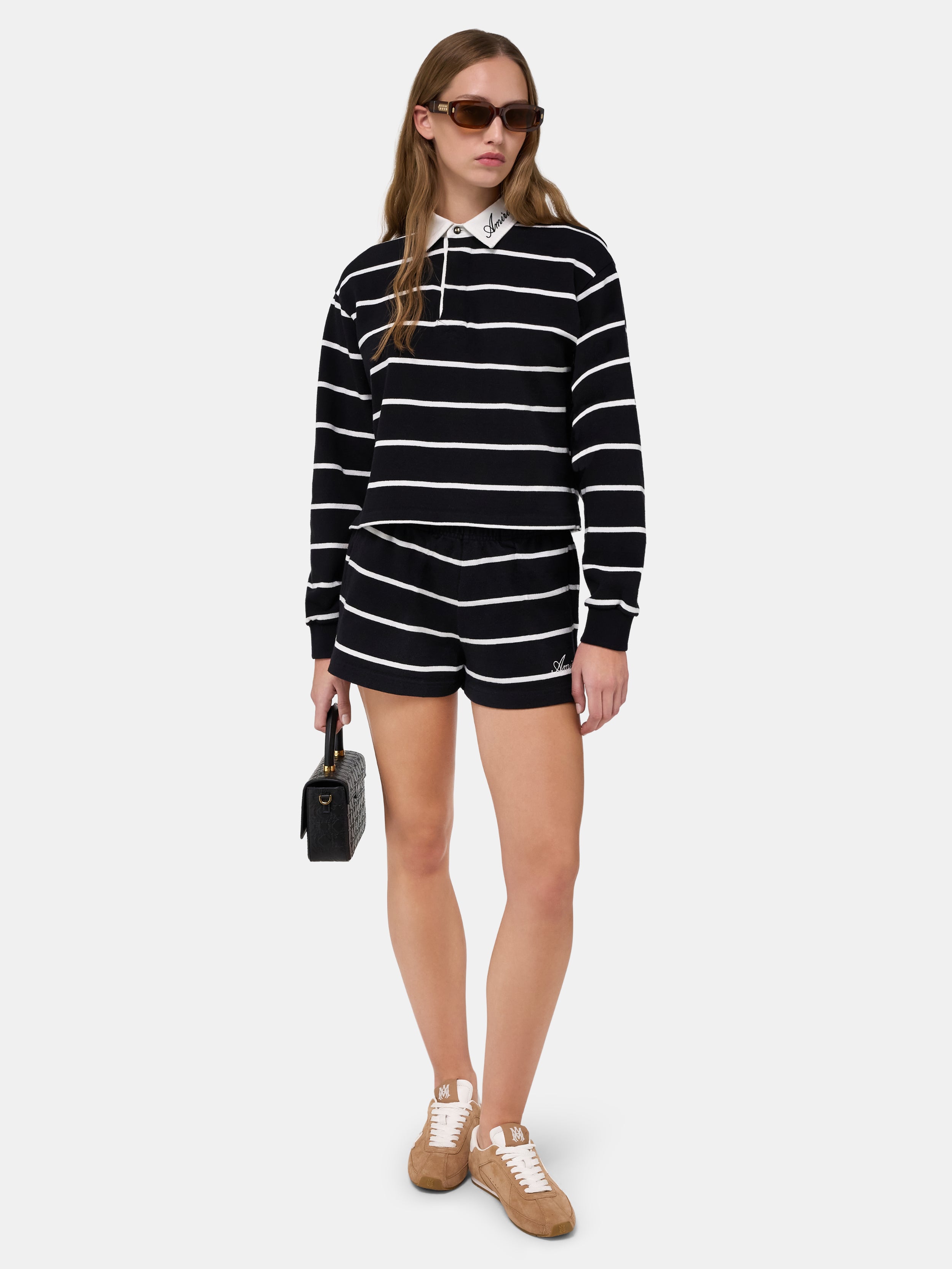 WOMEN - WOMEN'S STRIPED LONG SLEEVE POLO - Black