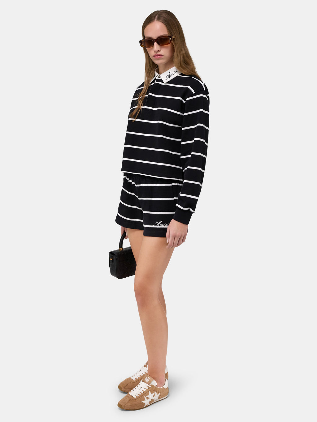 WOMEN - WOMEN'S STRIPED LONG SLEEVE POLO - Black