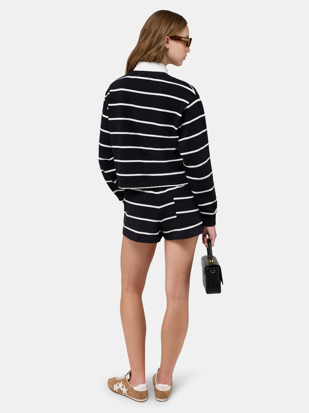 WOMEN - WOMEN'S STRIPED LONG SLEEVE POLO - Black