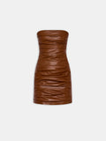 WOMEN - WOMEN'S ROUCHED LEATHER MINI DRESS - Bourbon