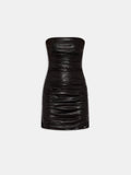 WOMEN - WOMEN'S ROUCHED LEATHER MINI DRESS - Black