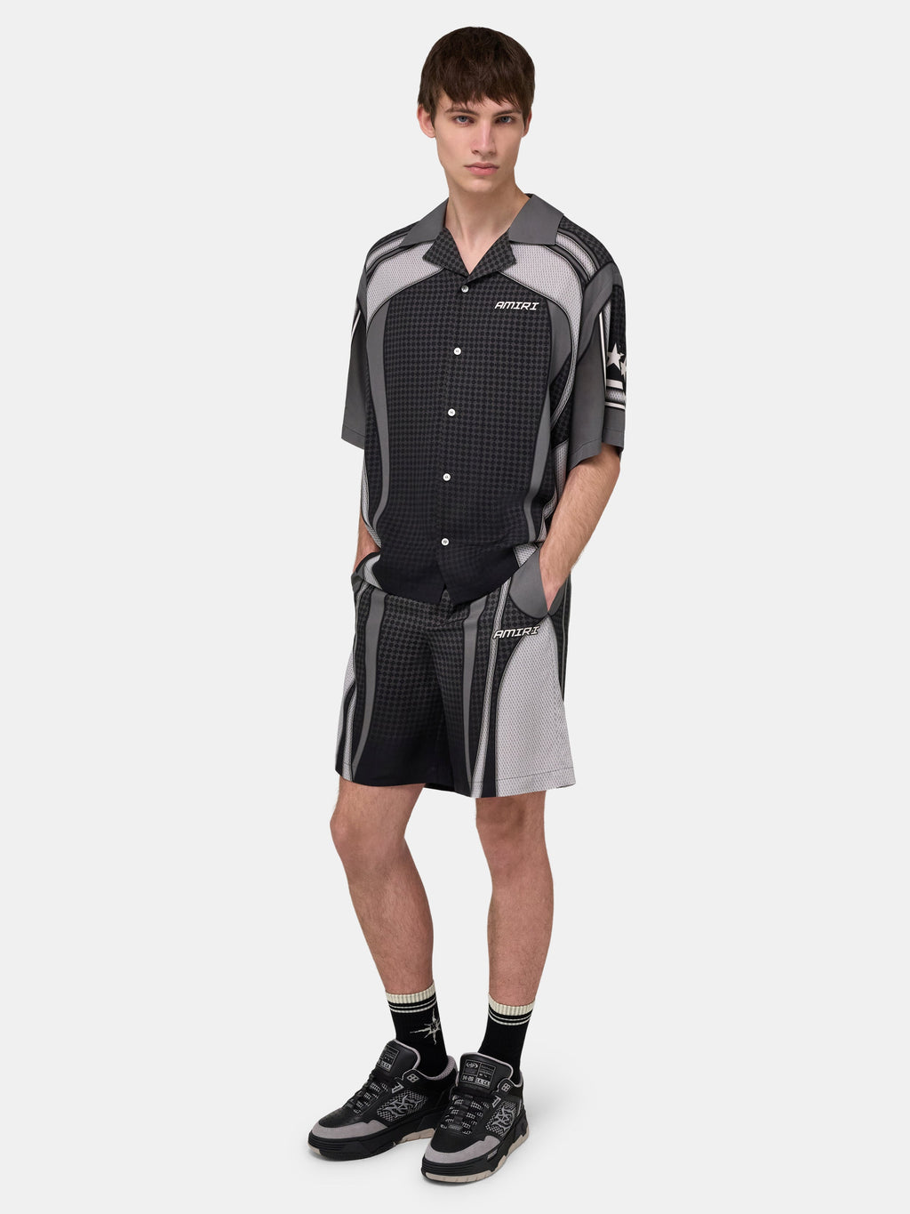 SPORT PANEL OVERSIZED CAMP SHIRT - Black