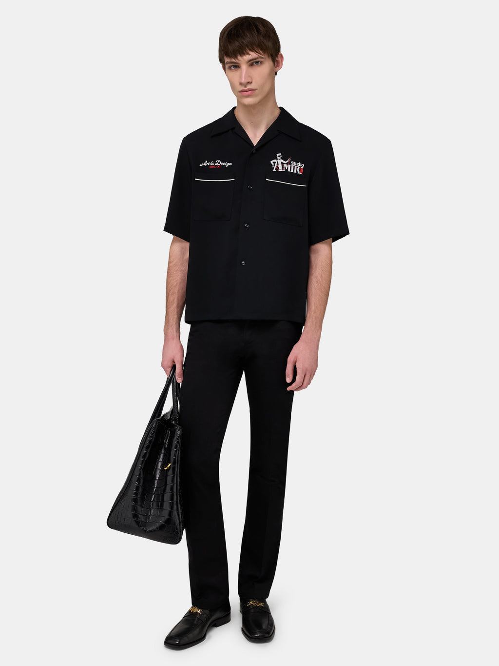 AMIRI STUDIO CREPE CAMP SHIRT - Black