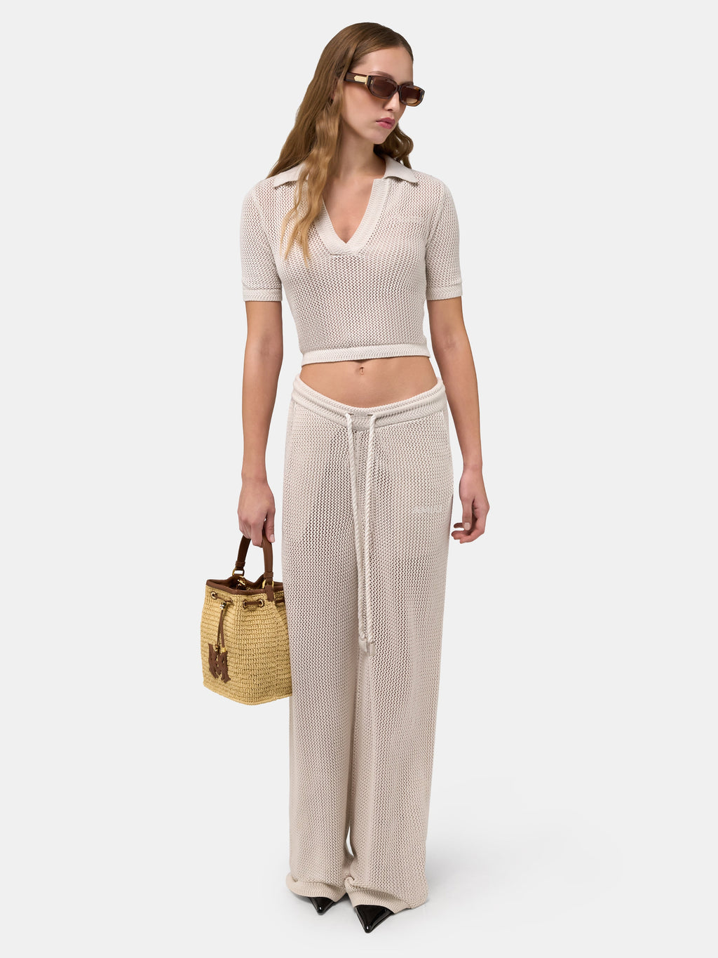 WOMEN - WOMEN'S AMIRI CROCHET MESH POLO - Alabaster
