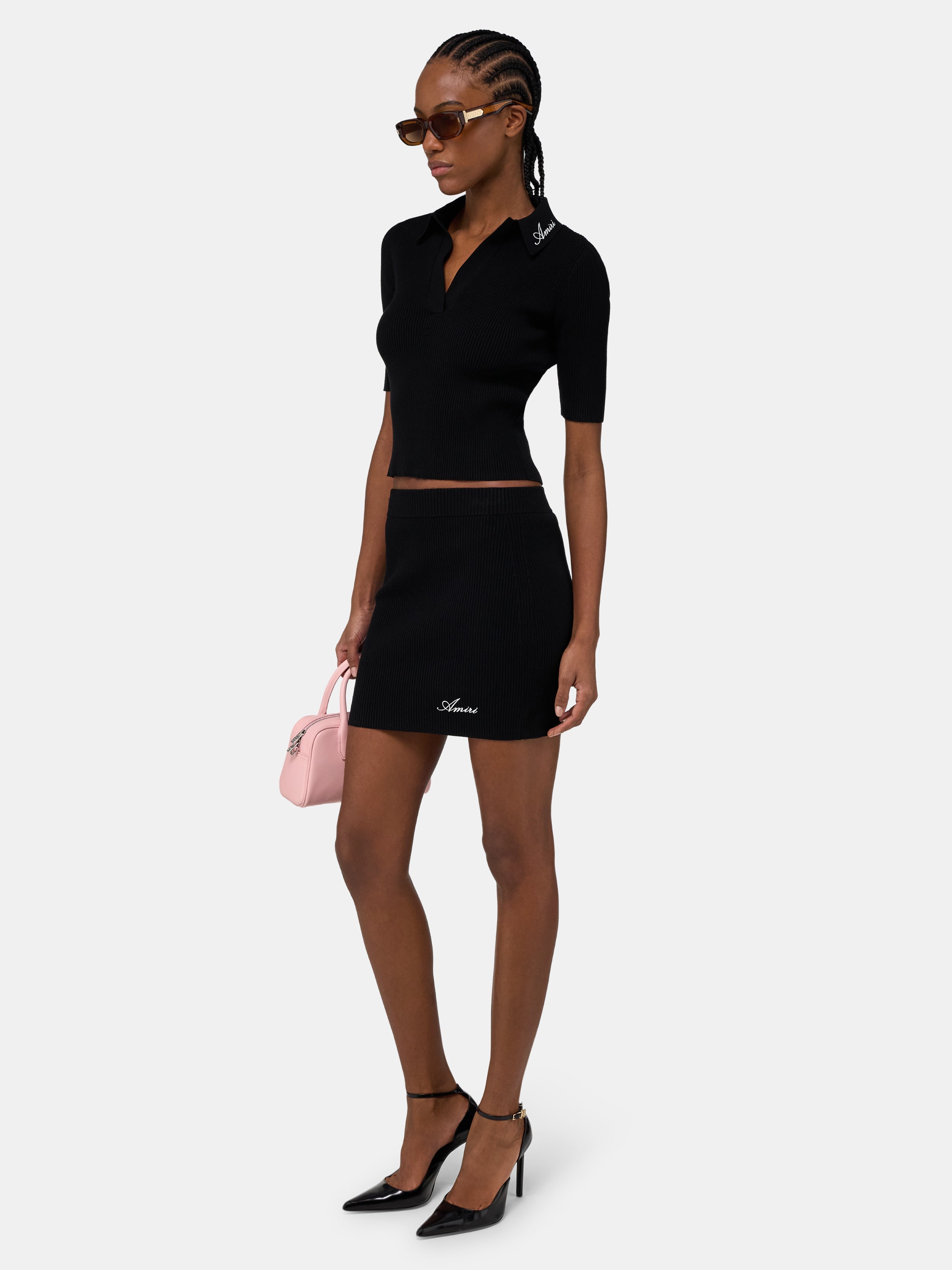 WOMEN - WOMEN'S SCRIPT RIB KNIT SS POLO - Black