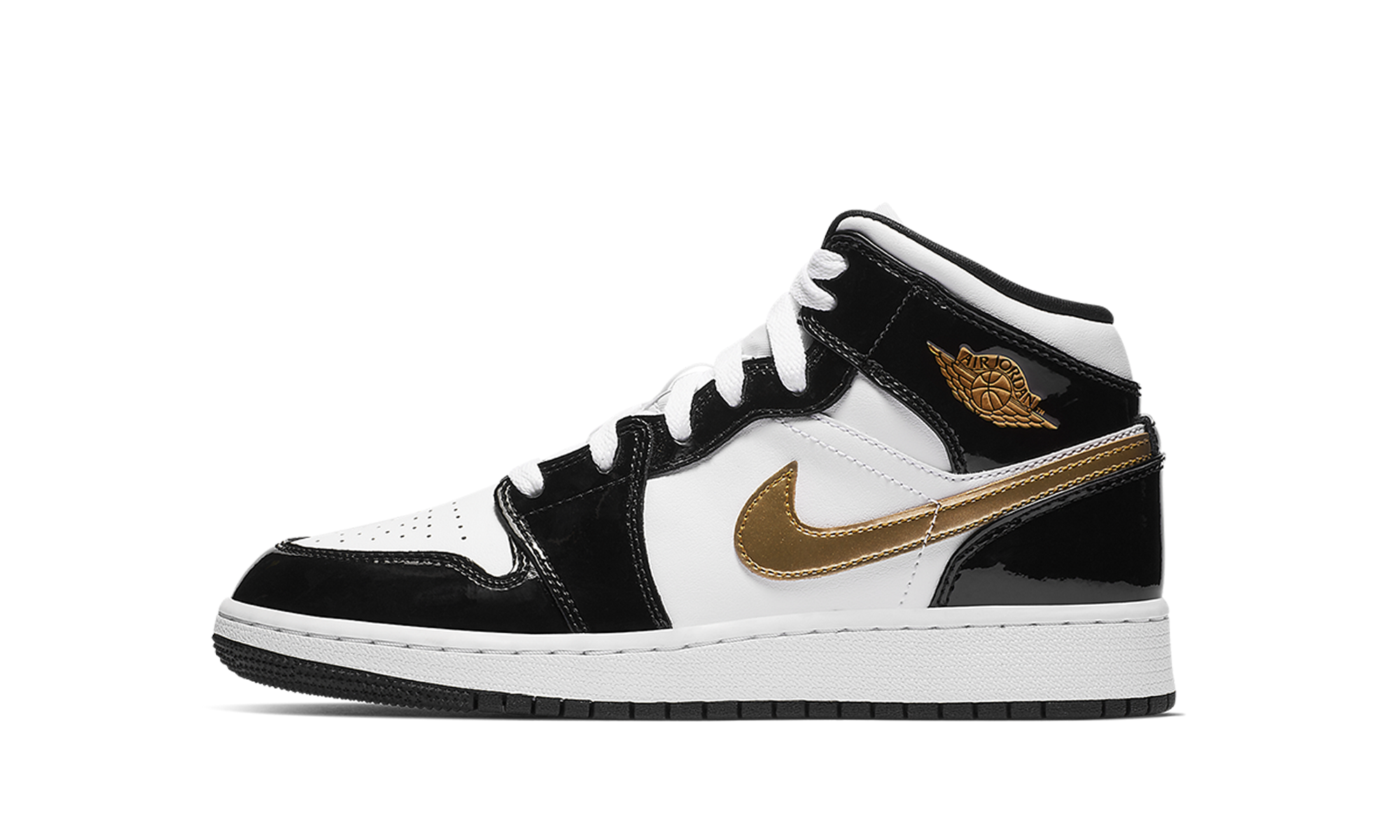 Air Jordan 1 Mid SE GS "Black Gold Patent Leather" BQ6931 007