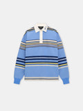 STRIPED OVERSIZED LONG SLEEVE POLO - Blue