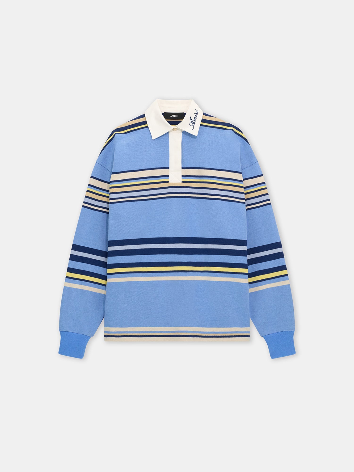 STRIPED OVERSIZED LONG SLEEVE POLO - Blue