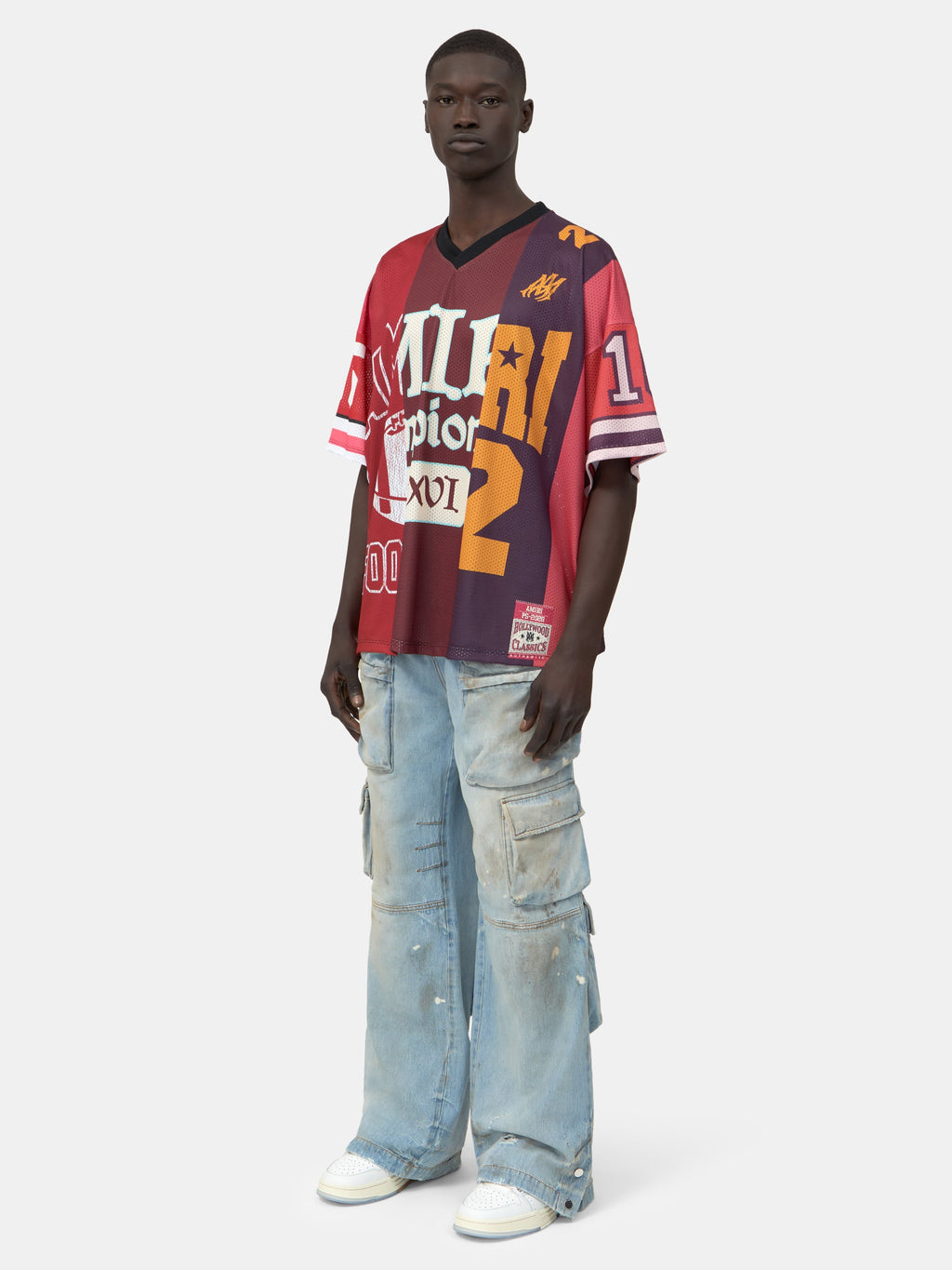 SPLICED OVERSIZED MESH TEE - Red