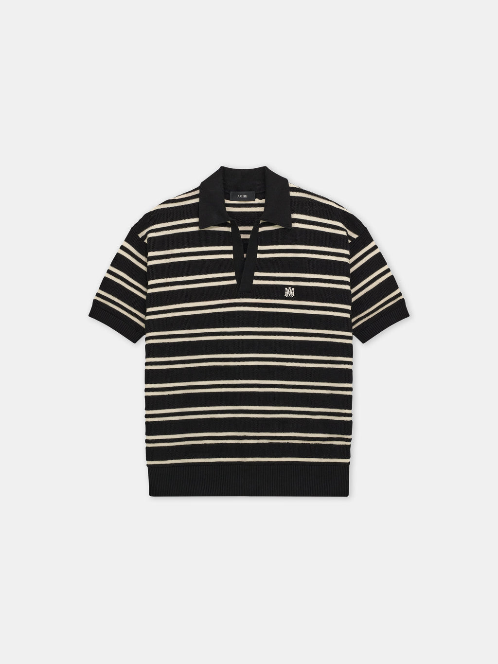 MA STRIPE KNIT SS POLO - Black