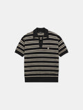 MA STRIPE KNIT SS POLO - Black