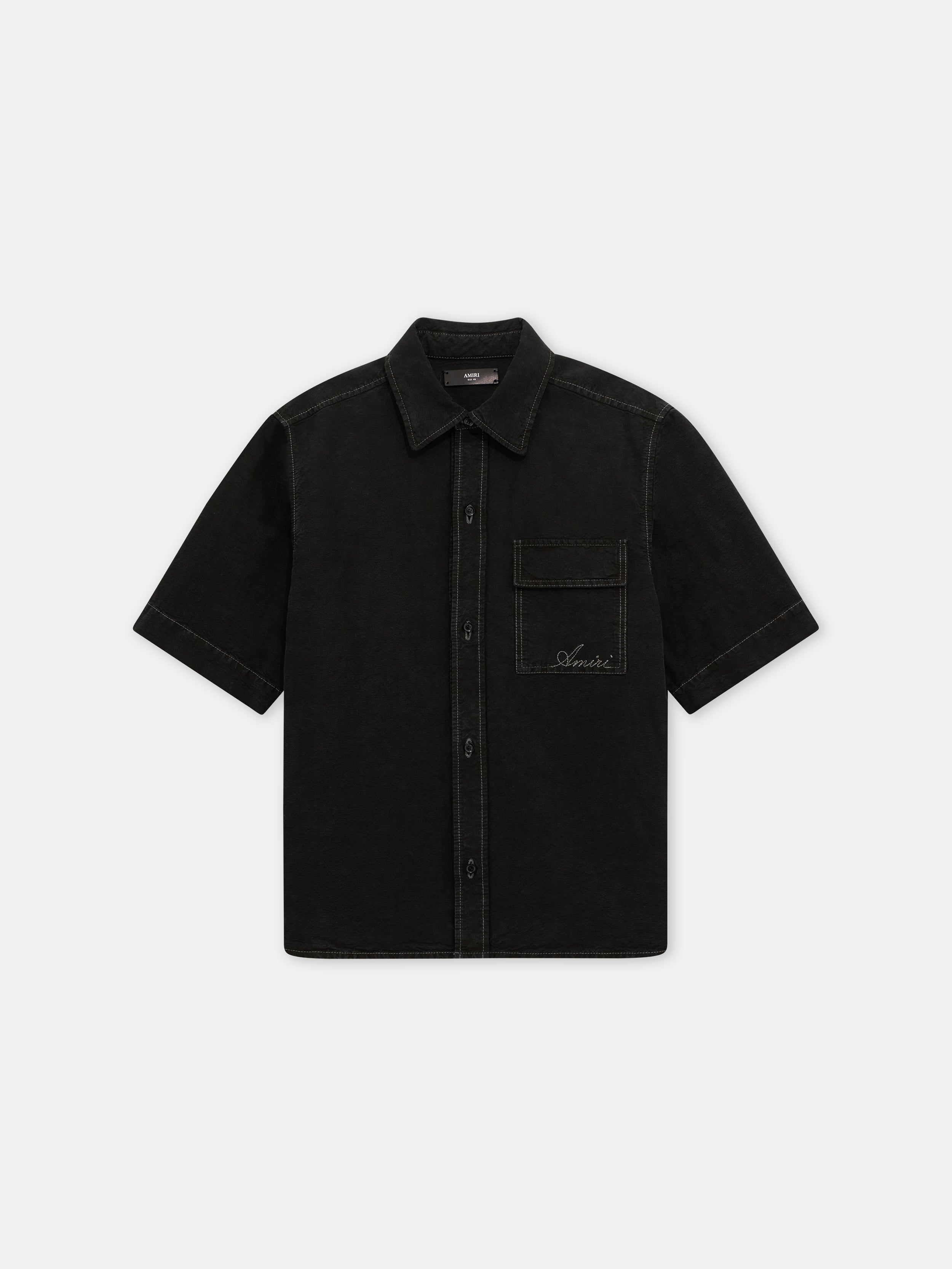 SCRIPT LINEN GD PKT SS SHIRT - Black