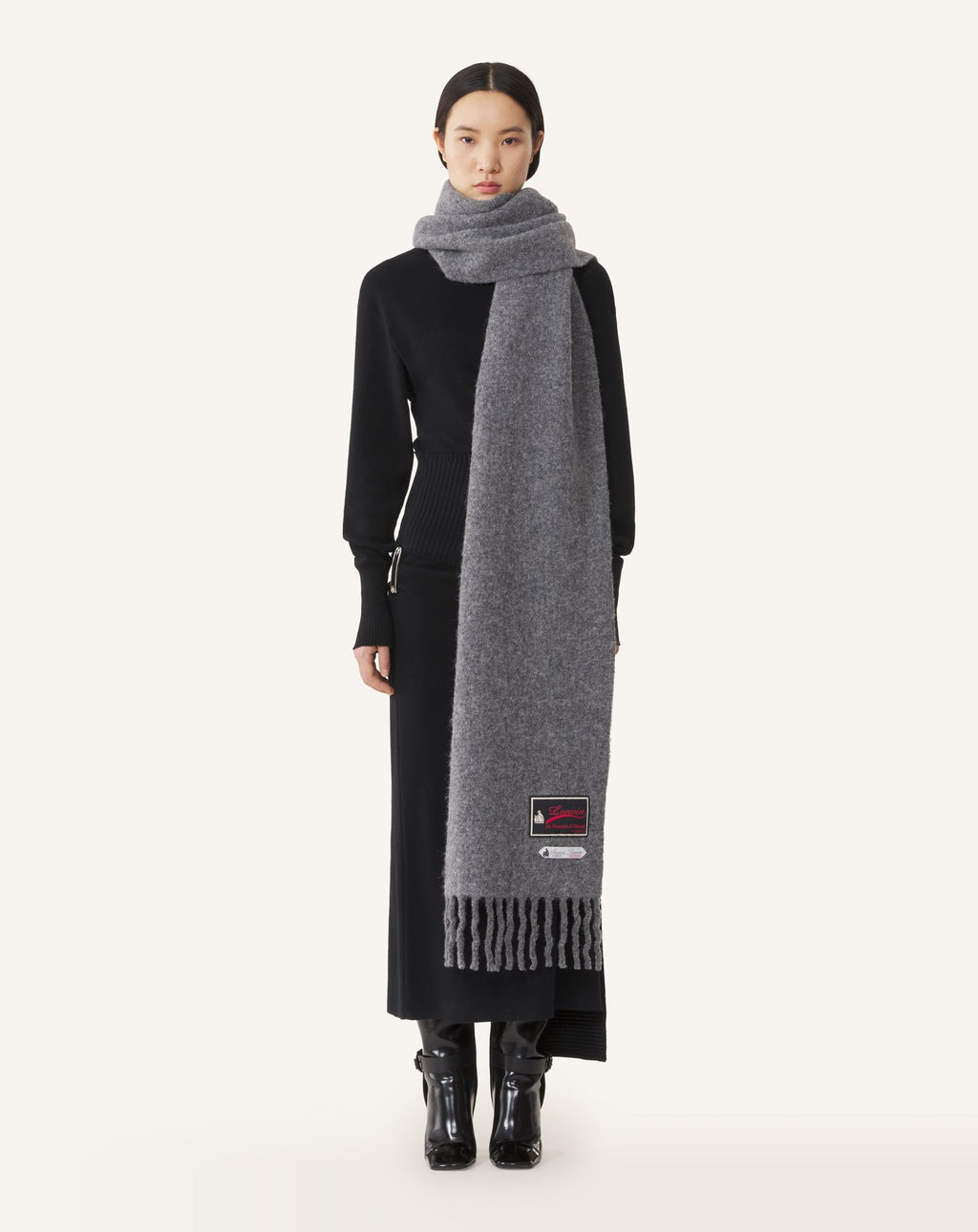 FRINGED WOOL SCARF WITH 22 FAUBOURG LABEL