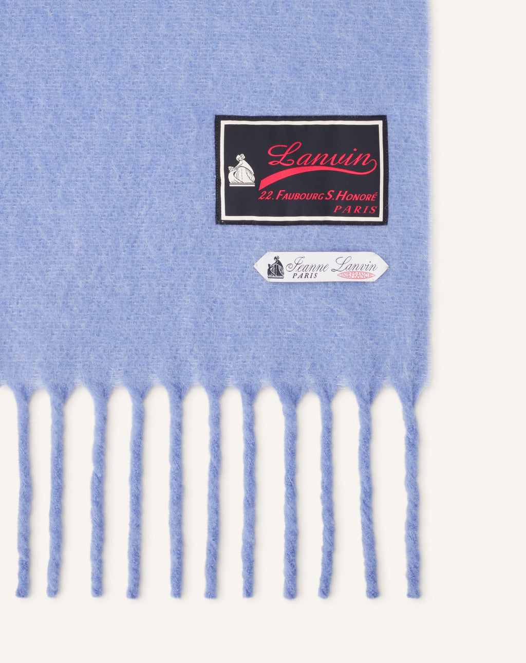 FRINGED WOOL SCARF WITH 22 FAUBOURG LABEL