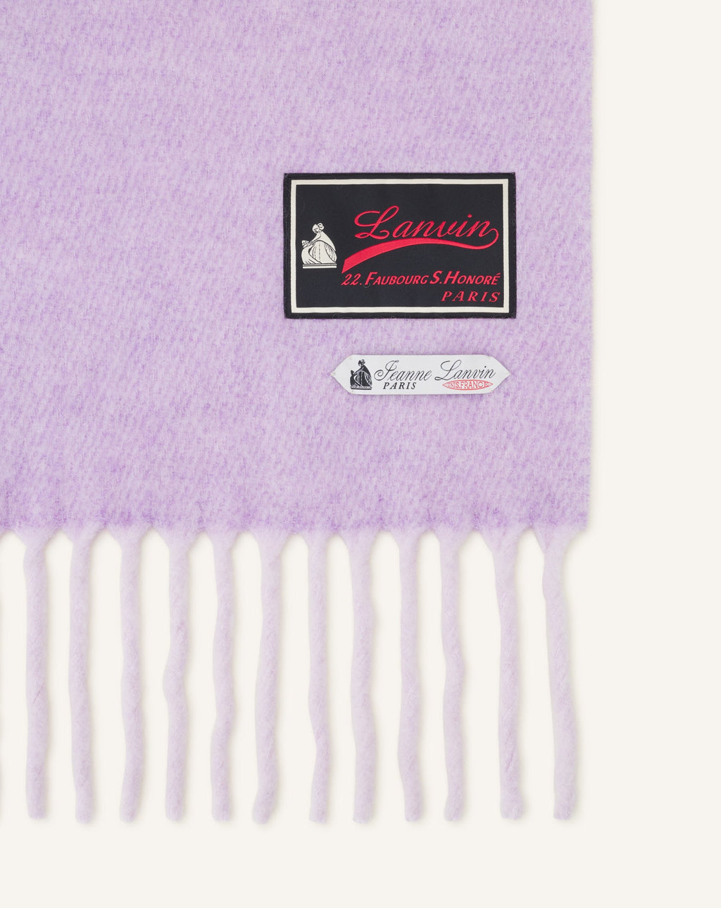 FRINGED WOOL SCARF WITH 22 FAUBOURG LABEL