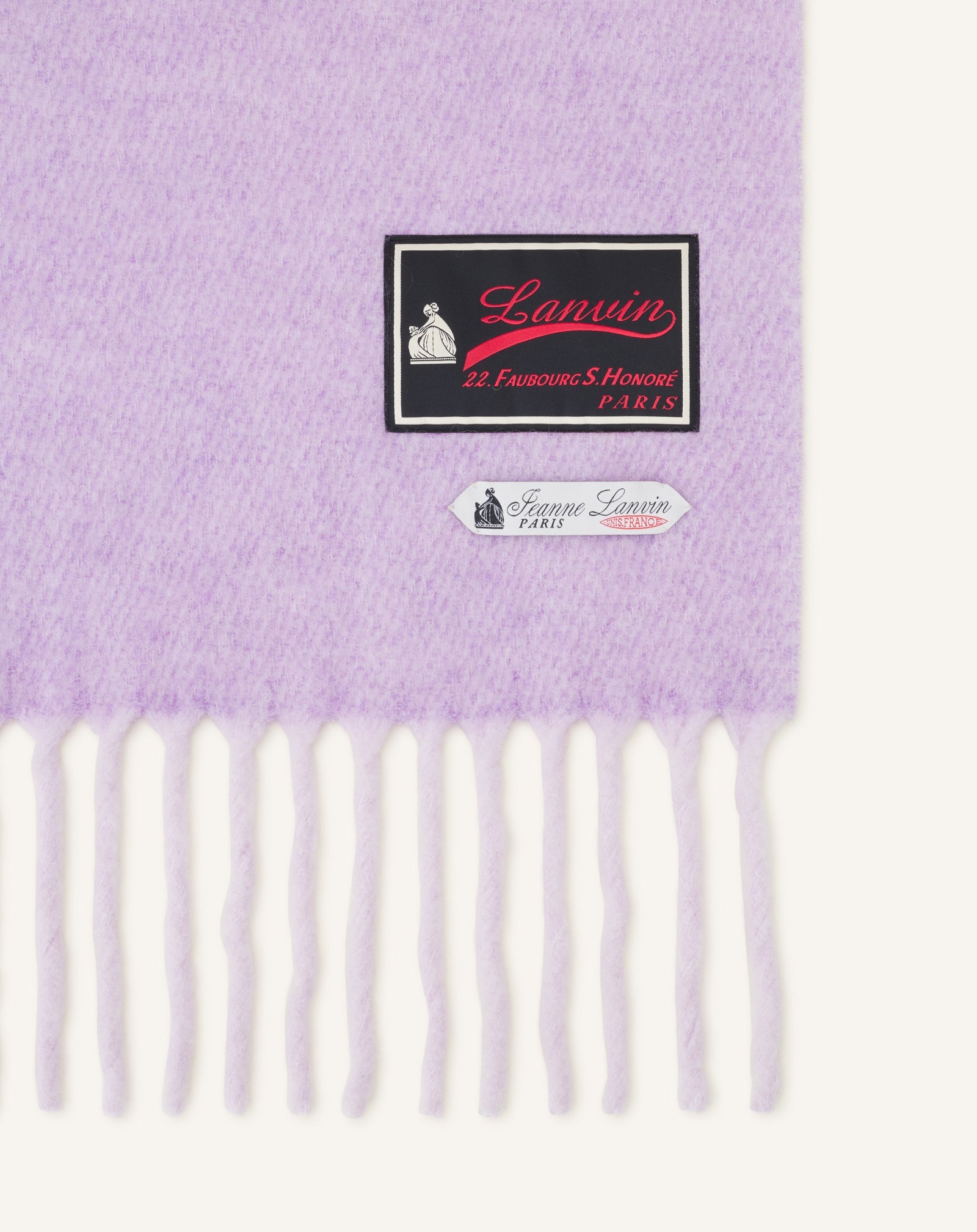 FRINGED WOOL SCARF WITH 22 FAUBOURG LABEL