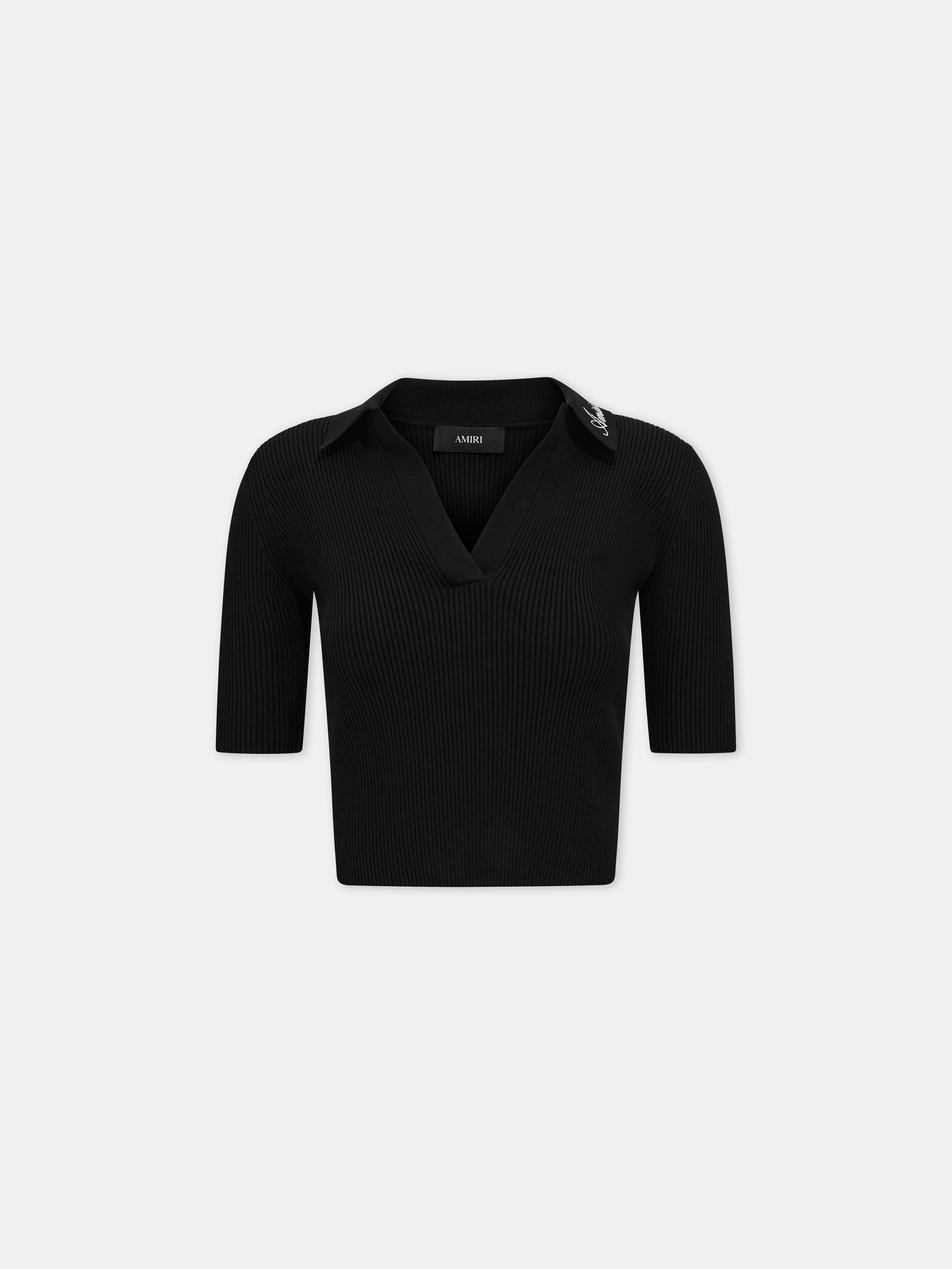 WOMEN - WOMEN'S SCRIPT RIB KNIT SS POLO - Black