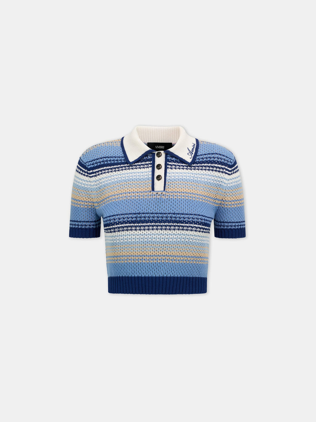 WOMEN - WOMEN'S STRIPED CROCHET MESH POLO - Blue