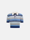 WOMEN - WOMEN'S STRIPED CROCHET MESH POLO - Blue