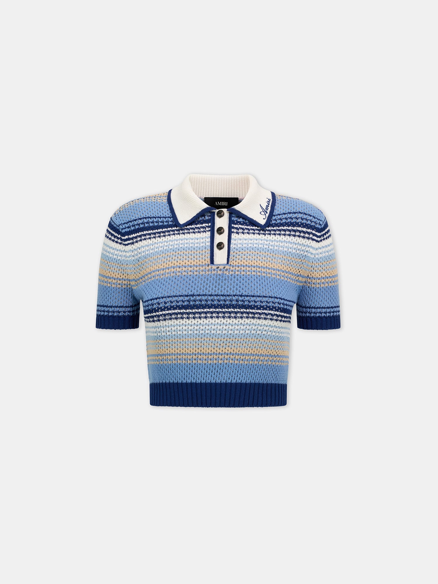 WOMEN - WOMEN'S STRIPED CROCHET MESH POLO - Blue