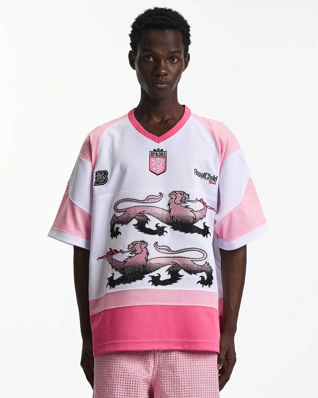 Birth of Royal Child Double Lion Rhinestone Jersey Pink