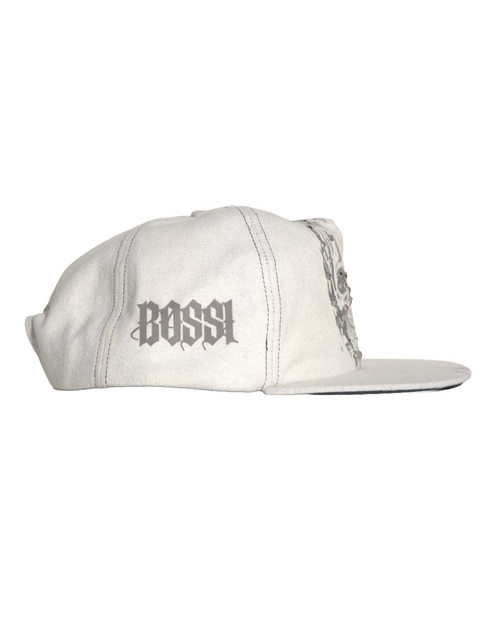 Bossi Vintage Rhinestone Snapback Hat White