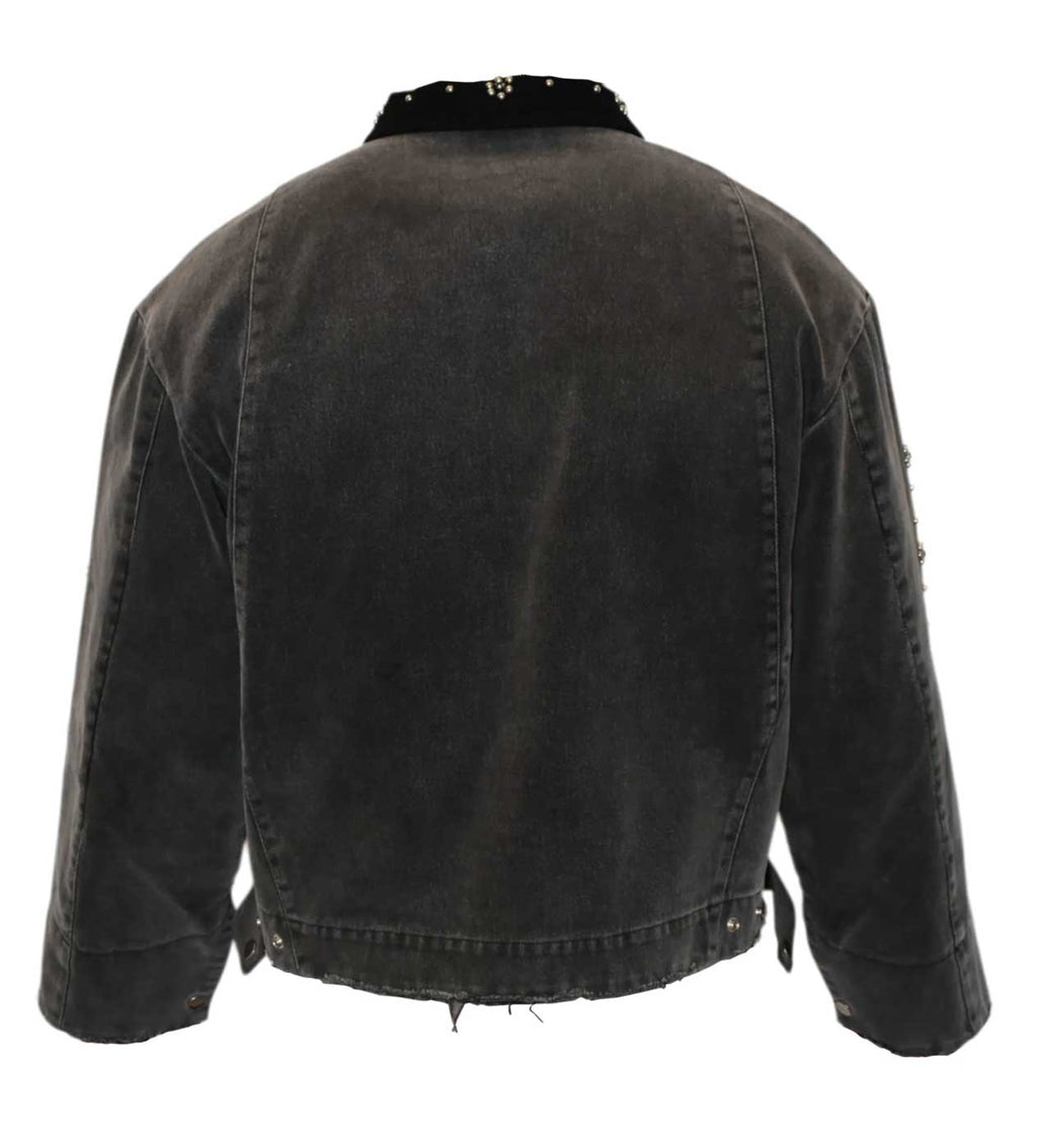 Matiere De Desirs Cropped Studded Work Jacket Black