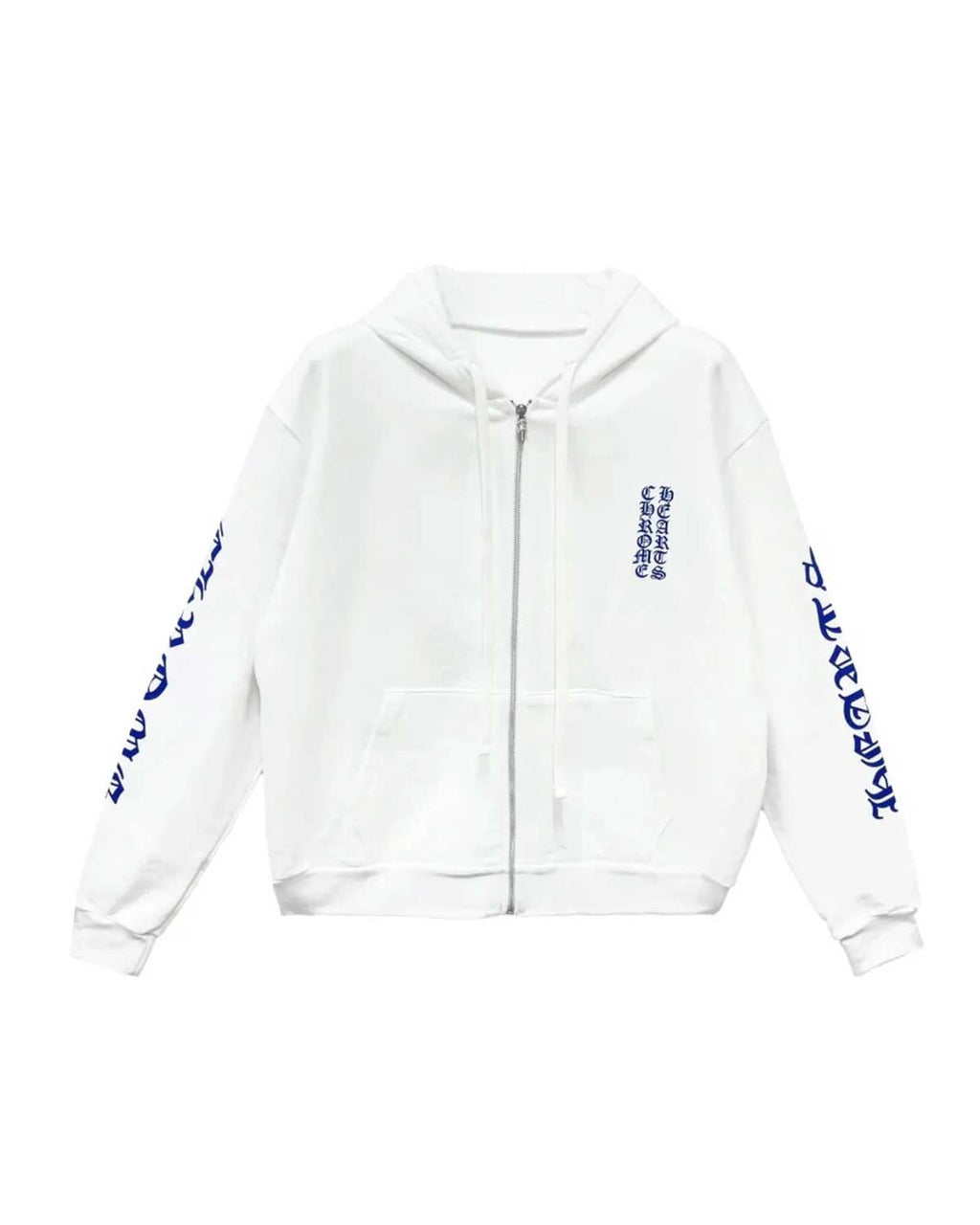 Chrome Hearts Vertical Logo Zip Up Hoodie White/Blue