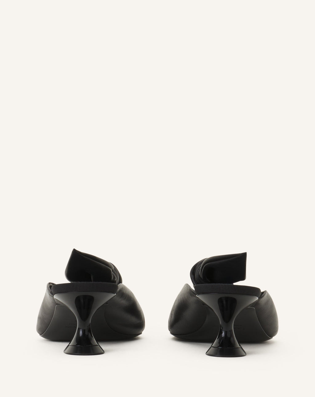 MIDNIGHT STEP HEELED MULES WITH A LEATHER BOW