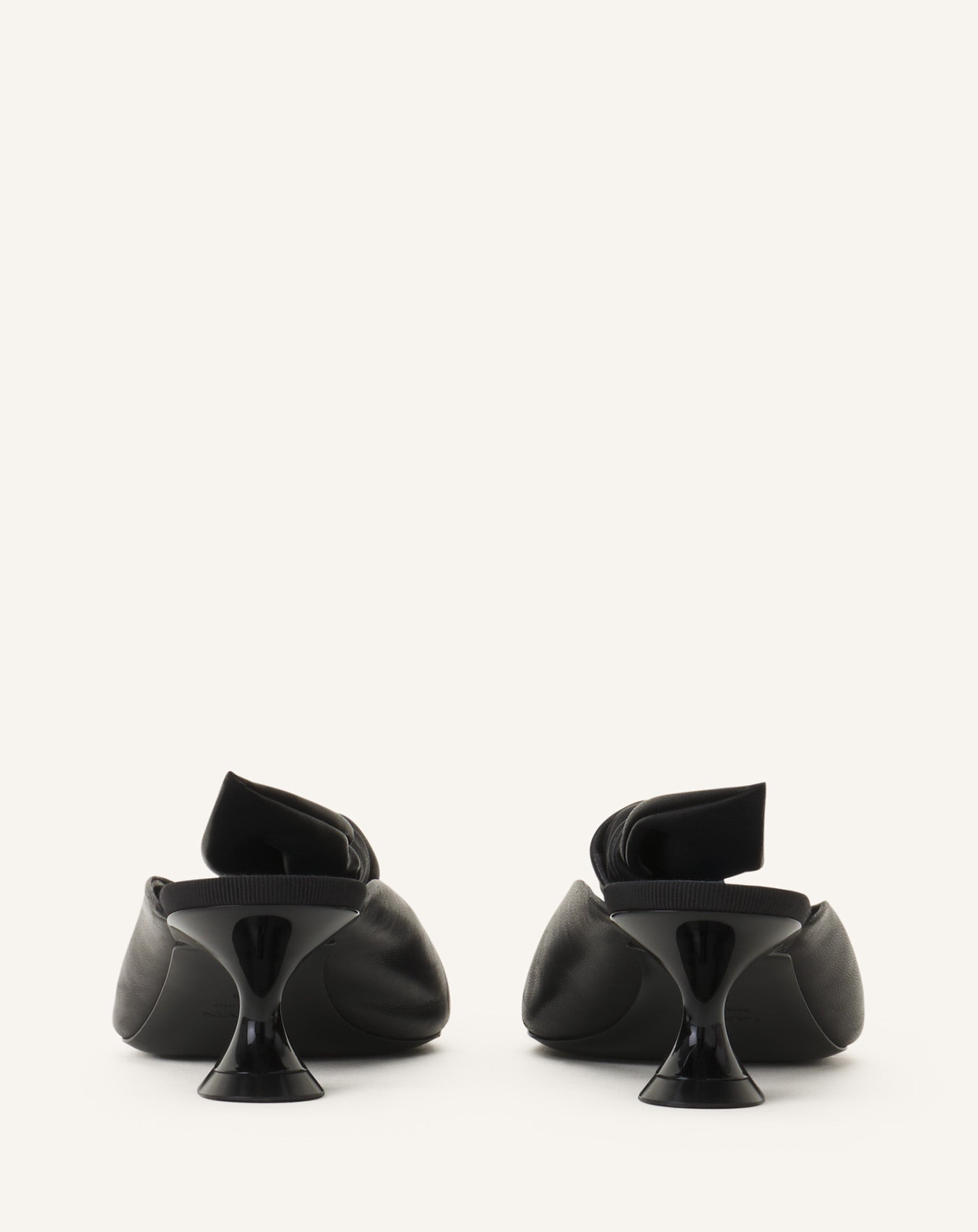 MIDNIGHT STEP HEELED MULES WITH A LEATHER BOW