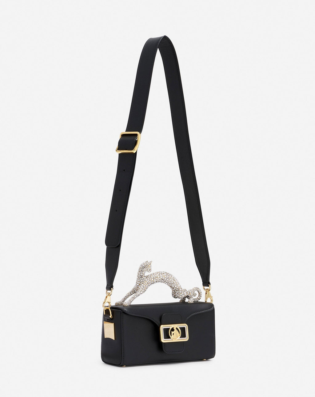 PENCIL CAT NANO BAG IN LEATHER AND RHINESTONES