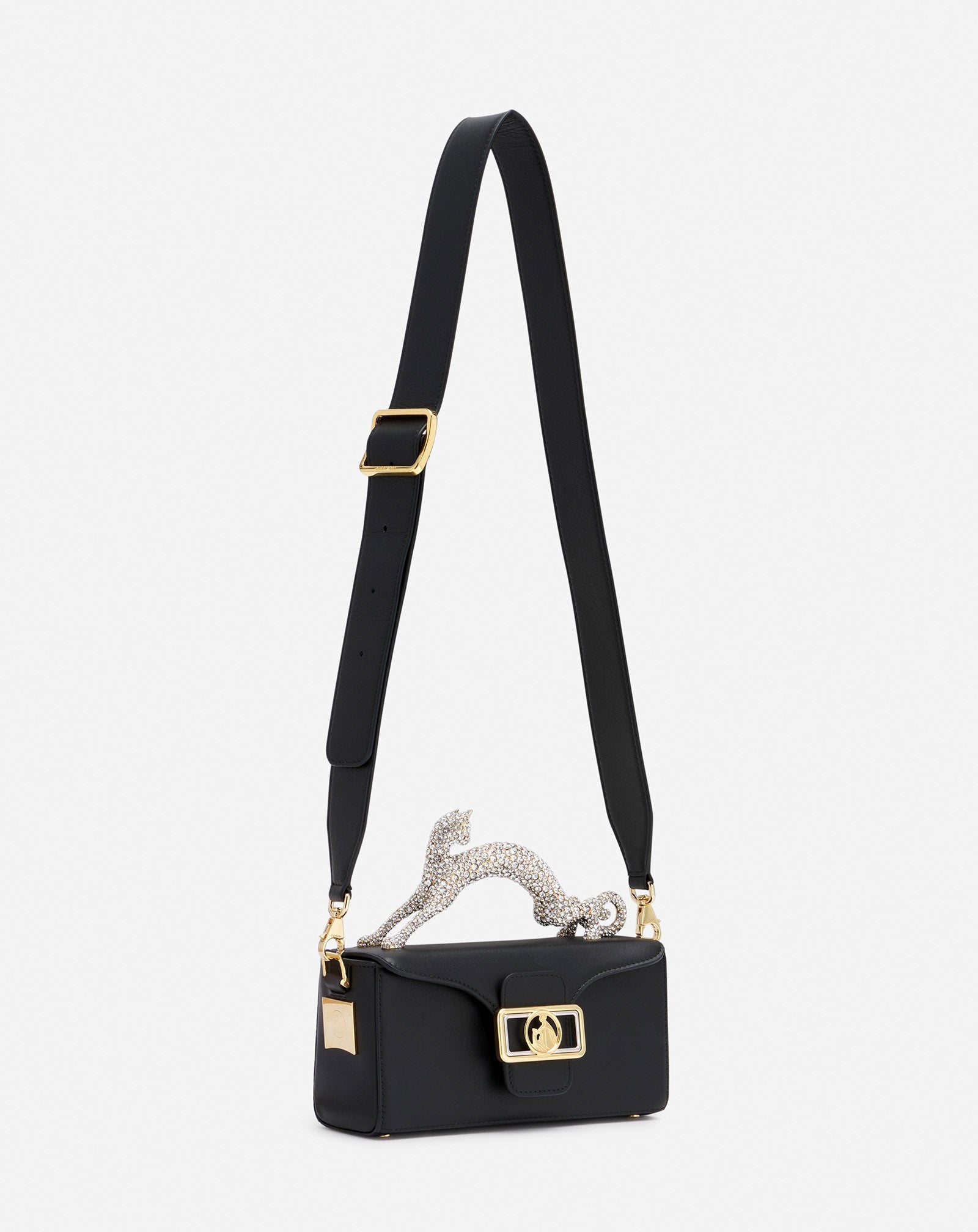 PENCIL CAT NANO BAG IN LEATHER AND RHINESTONES