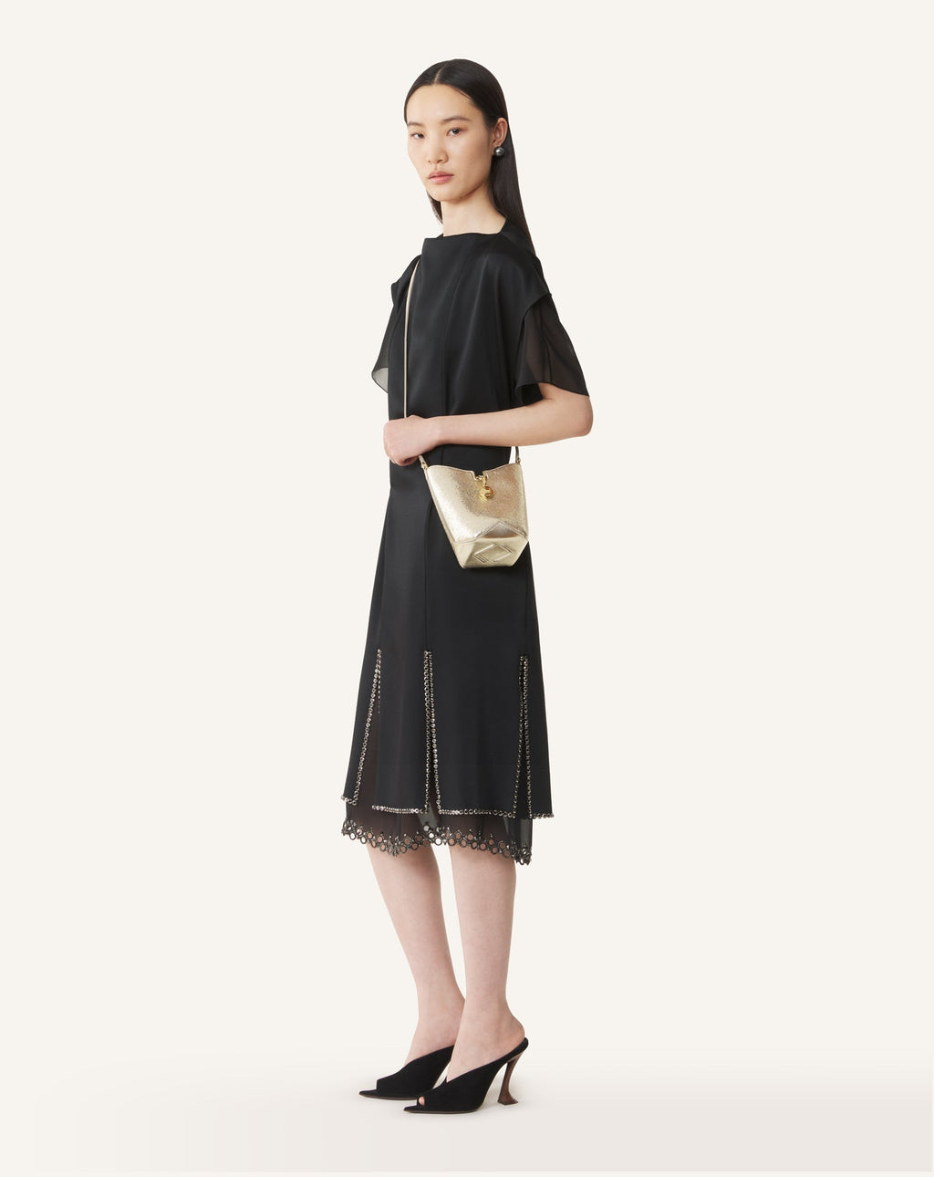 CATCH BY LANVIN NANO BUCKET BAG IN METALLIC LEATHER