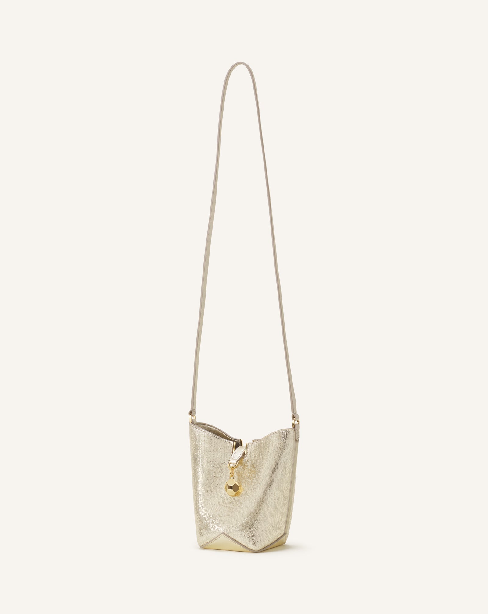 CATCH BY LANVIN NANO BUCKET BAG IN METALLIC LEATHER