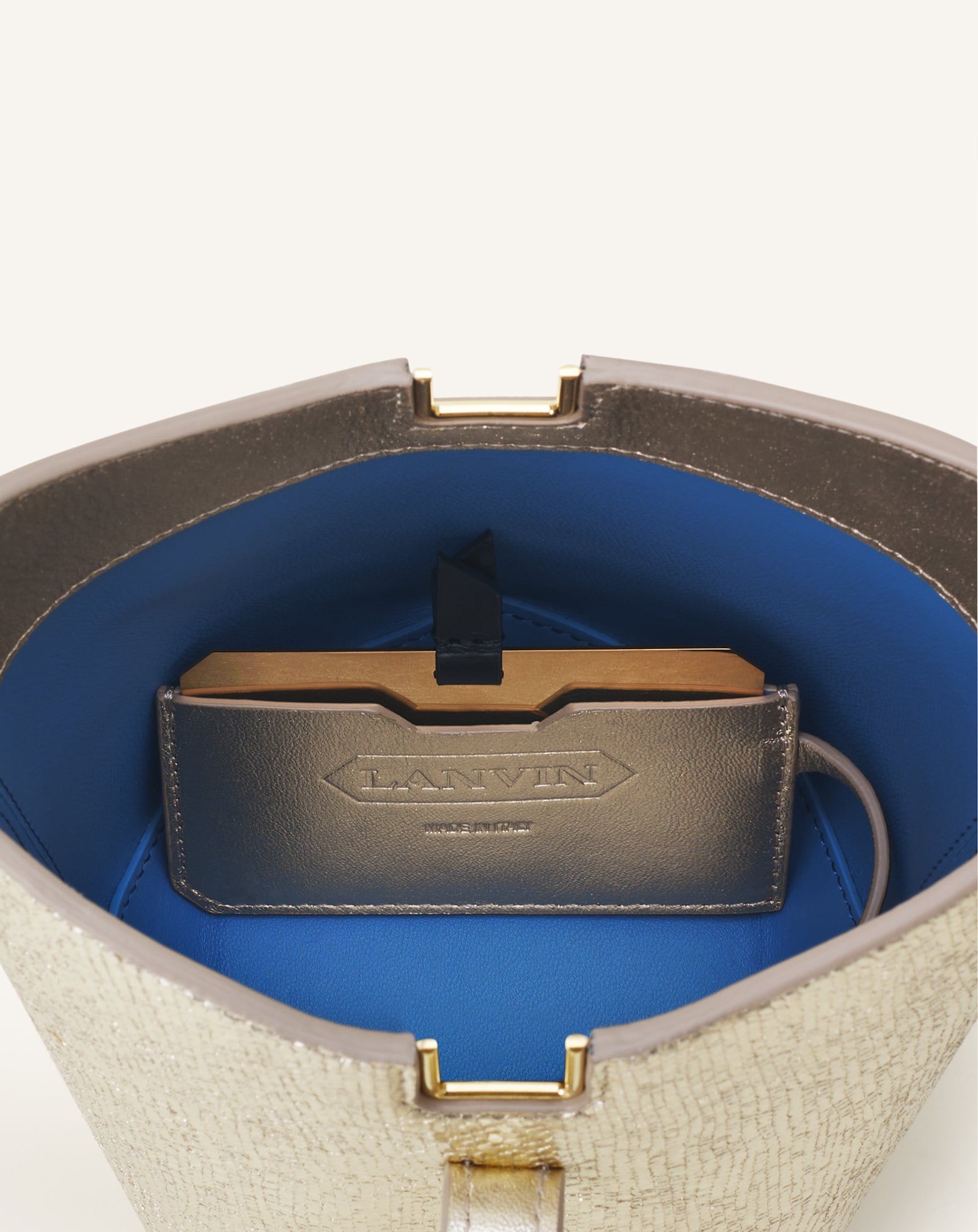CATCH BY LANVIN NANO BUCKET BAG IN METALLIC LEATHER