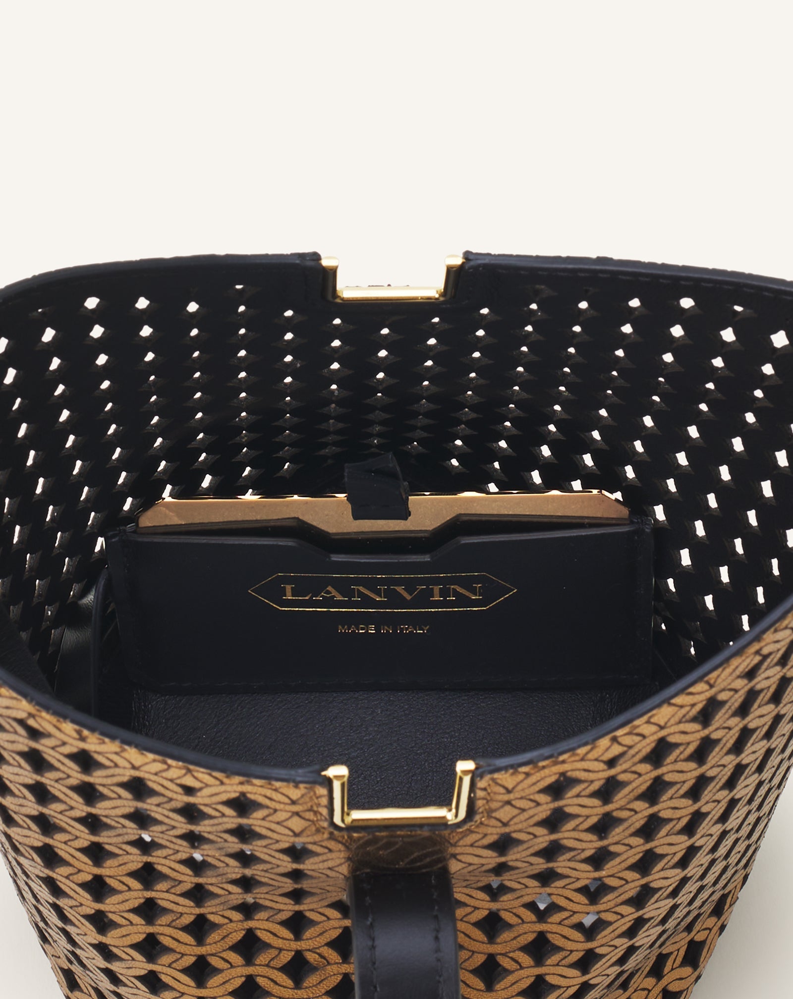 CATCH BY LANVIN NANO BUCKET BAG IN SHINY LEATHER