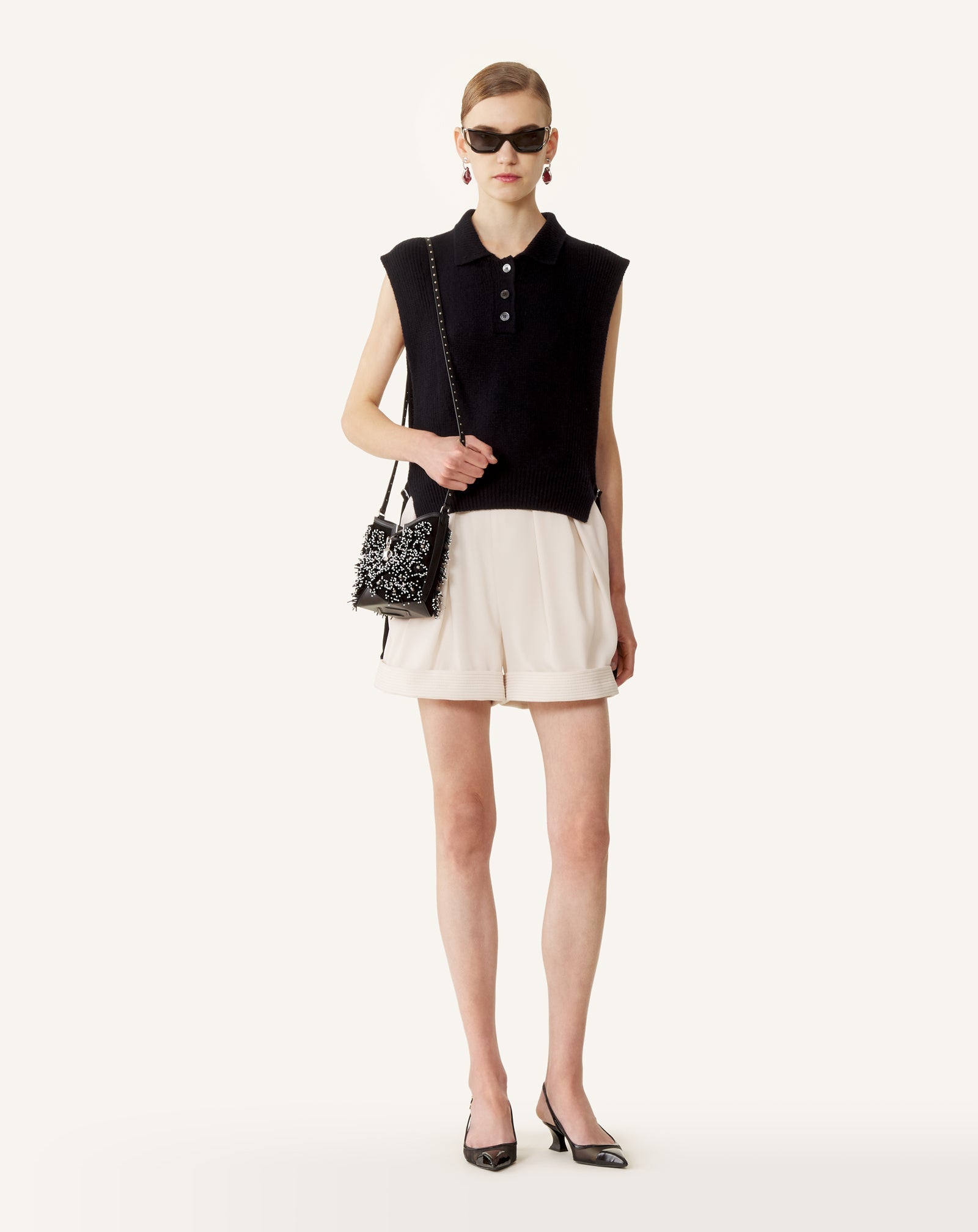 CATCH BY LANVIN EMBROIDERED LEATHER BUCKET BAG