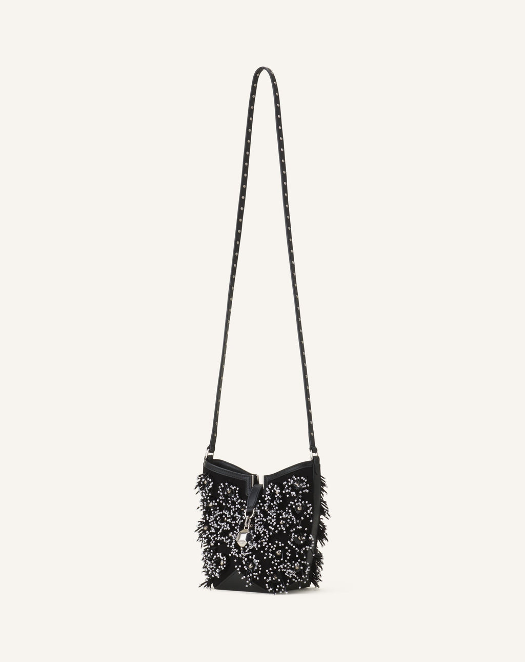CATCH BY LANVIN EMBROIDERED LEATHER BUCKET BAG