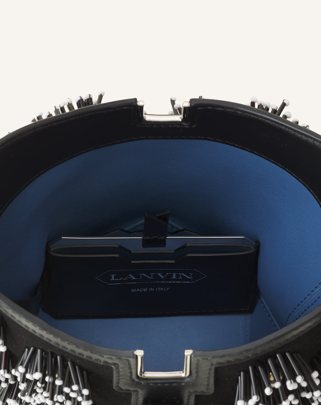 CATCH BY LANVIN EMBROIDERED LEATHER BUCKET BAG