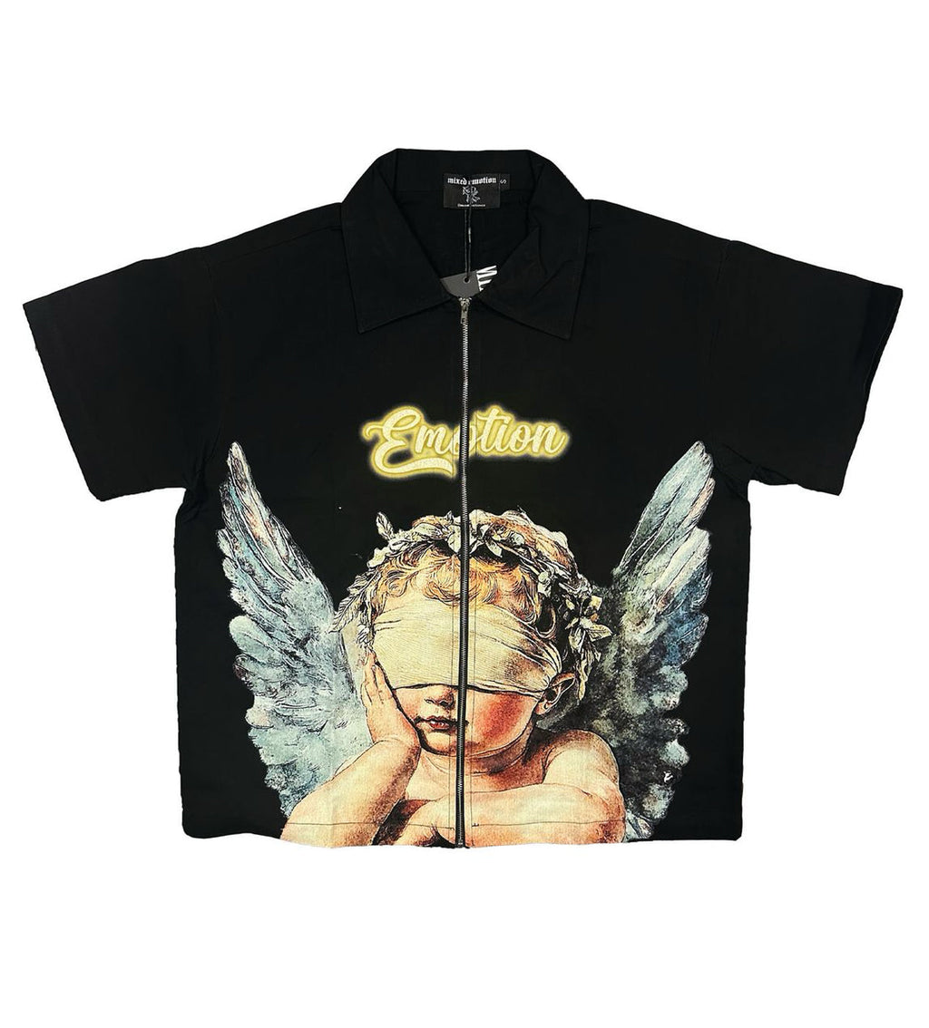 Mixed Emotions Blinded Zip Up Shirt Black